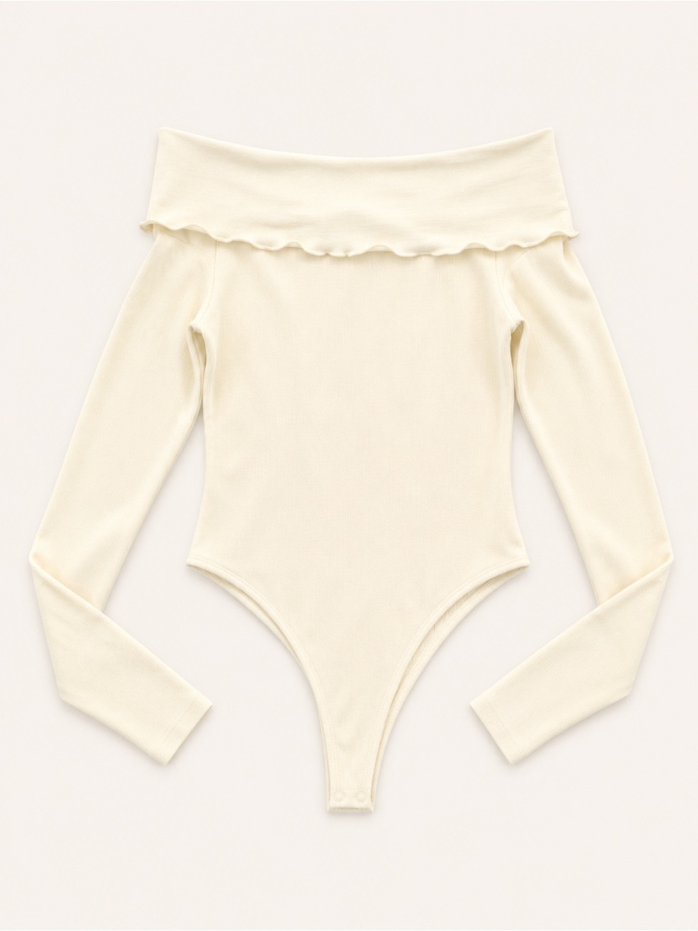Le Lis Collection Cream Off-the-Shoulder Ribbed Bodysuit | Size Small